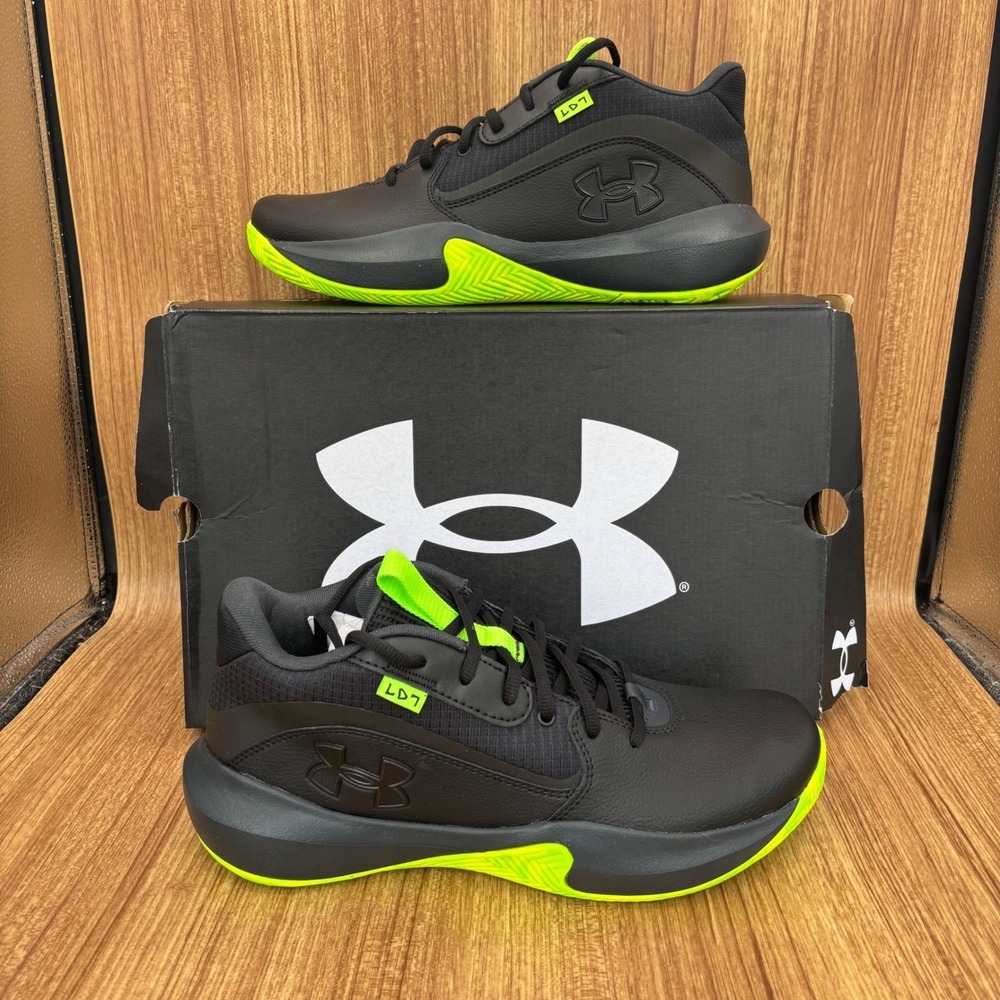 Under‎ Armour Lockdown 7 Basketball Shoes Mens 10 Black Lime 3028512-006 New